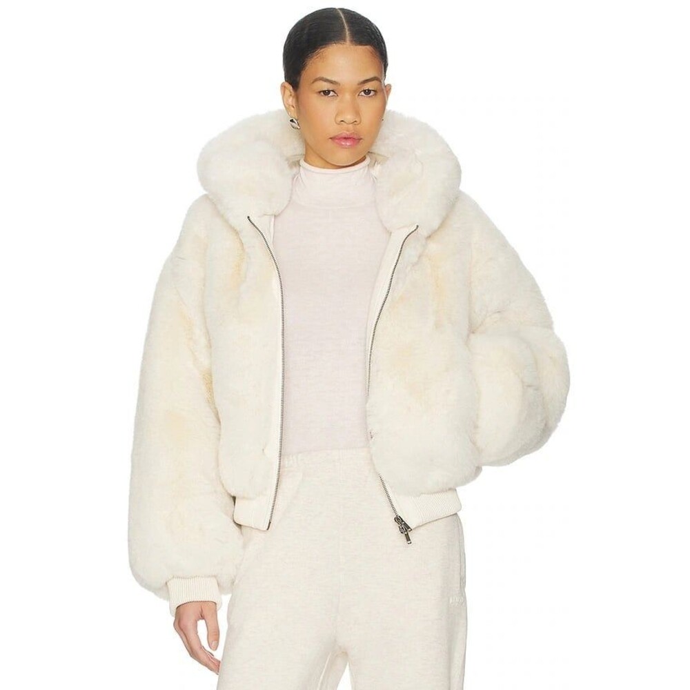 Skims Faux Fur Jacket Egret Cream XS NWT Zip Up
